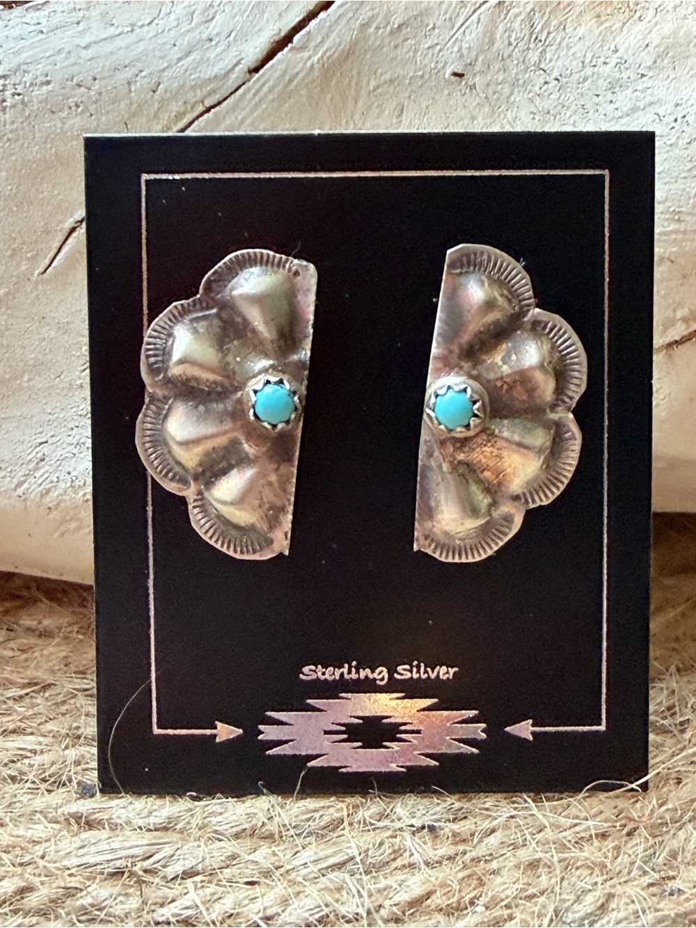 Joan Begay Navajo Sterling Silver Turquoise Concho Earrings